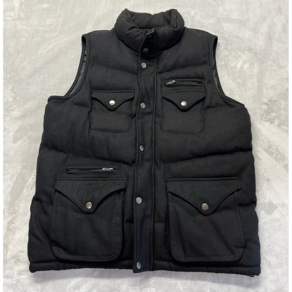 Jordan Craig Puffer Vest Men XL Black Full Zip Lined Utility Pocket Wool Blend